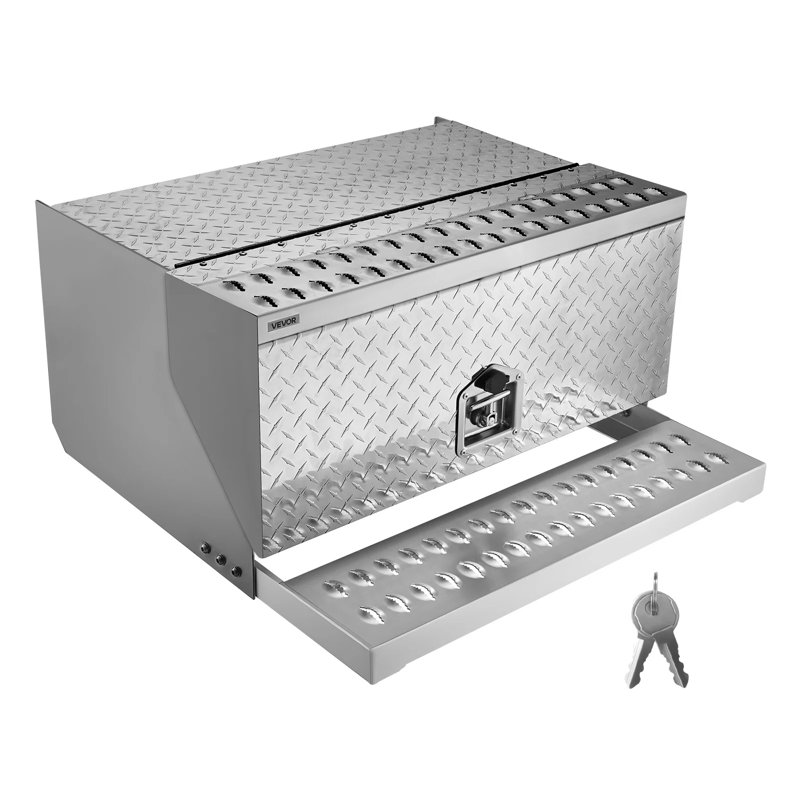 

VEVOR Semi-Truck Step Tool Box, 30" x 29.5" x 15.8" / 31" x 30" x 19" Heavy Duty Aluminum Diamond Plate Toolbox, Waterproof