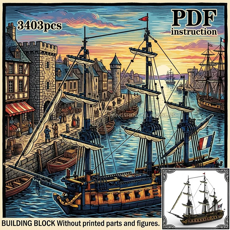 

DIY Large Classic Sailing Boat Construction Set Ocean Adventure Pirate Ship Building Bricks Toy