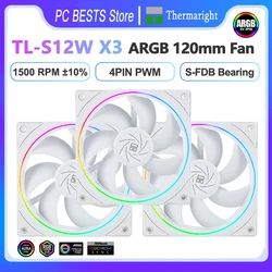 Thermalright TL-S12-W X3 케이스 팬, ARGB 조리개 섀시 팬, 4 핀 PWM, 120mm CPU 냉각 팬, 1500RPM Shenguang 동기 5V 3 핀