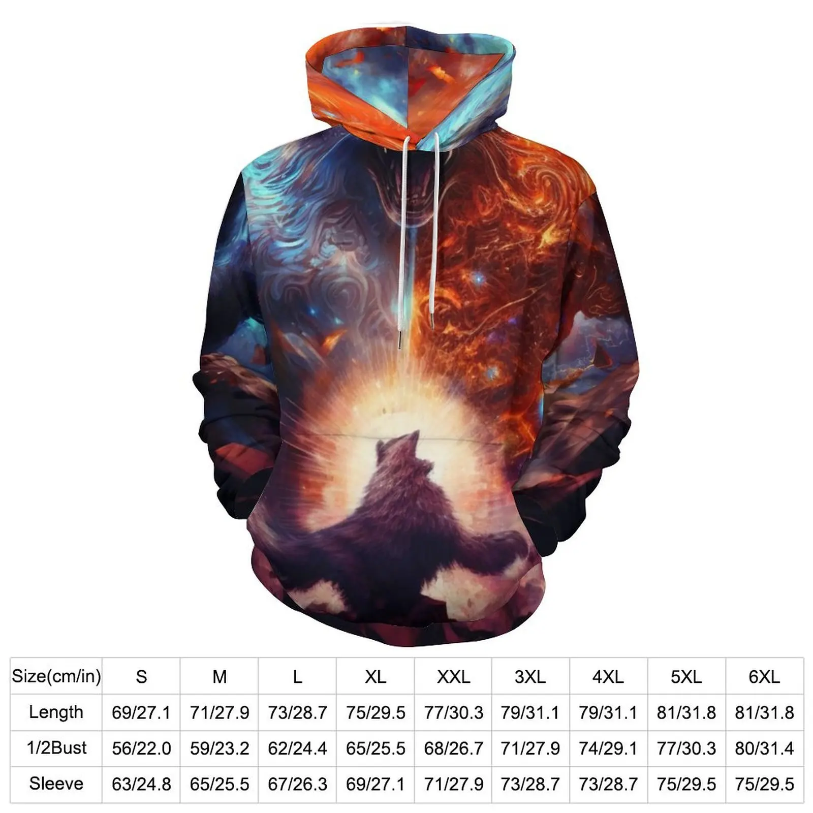 Wolf God Casual Hoodies Long Sleeve Two Tone Print Retro Hoodie Autumn Classic Graphic Oversized Hooded Sweatshirts