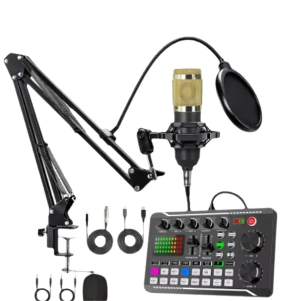 

F998 BM800 Microphone V8 Sound Card Podcast Equipment Live Broadcasting Music Recording Mic Kit For Phone PC Condenser Microfono