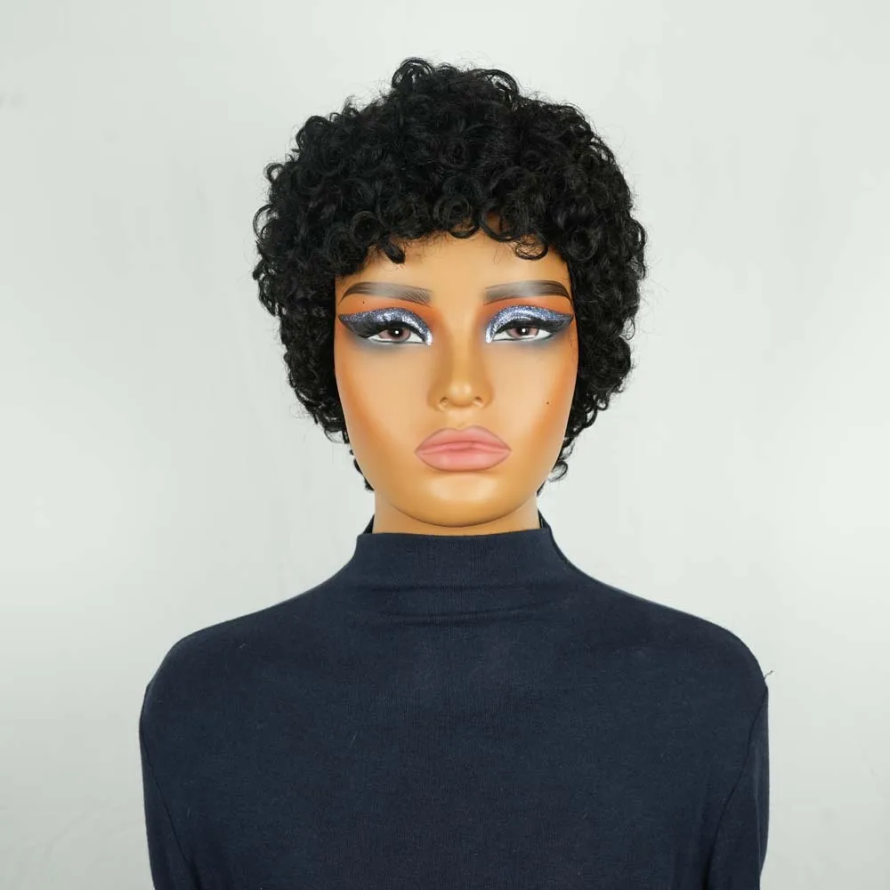 100% человеческие волосы, парик с стрижкой пикси, кудрявый черный парик Kniky для женщин, машинное производство, натуральная текстура, короткий парик из волос