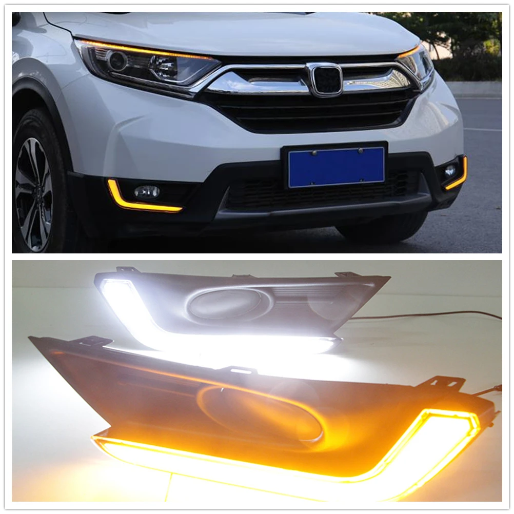 LED Lamp Daytime Running Turn Signal Bulb Bicolor Front Bumper Air Vent Driving Day Fog Light For Honda CRV 2017-2018