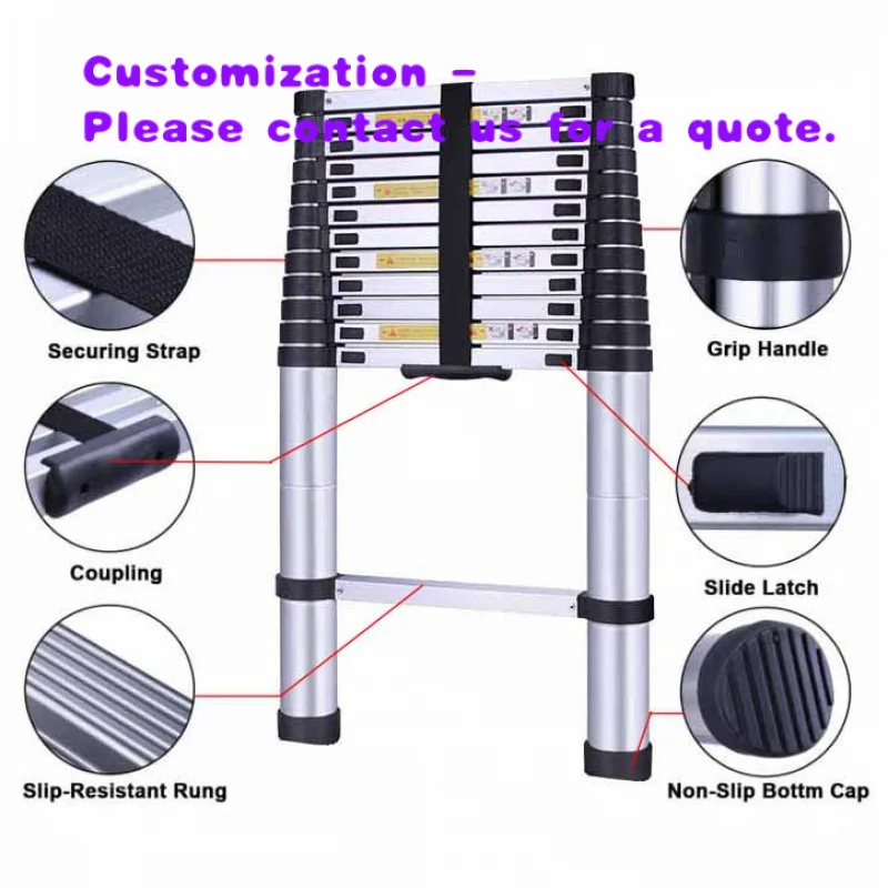 custom.ZHENGS WAY Modern 5.2m Telescopic Aluminum Extension Ladder 330 Lbs Capacity CE/EN131 Certified Folding Extension Apartme