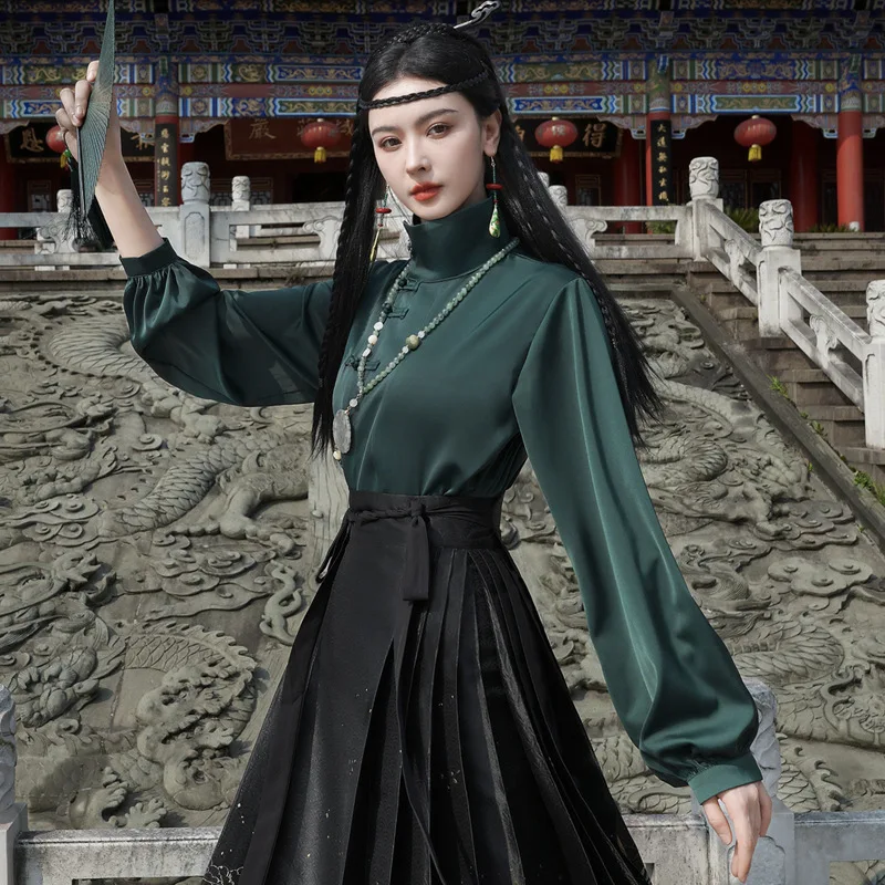 Vestido Hanfu original em estilo chinês feminino, traje tradicional, conjuntos de roupas luxuosas, padrão dragão verde, terno de cavalo, colete e saia, novo