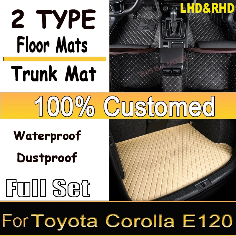 Custom Leather Car Floor Mats For Toyota Corolla E120 2001 2002 2003 2004 2005 2006 2007 Automobile Carpet Rugs Foot Pads