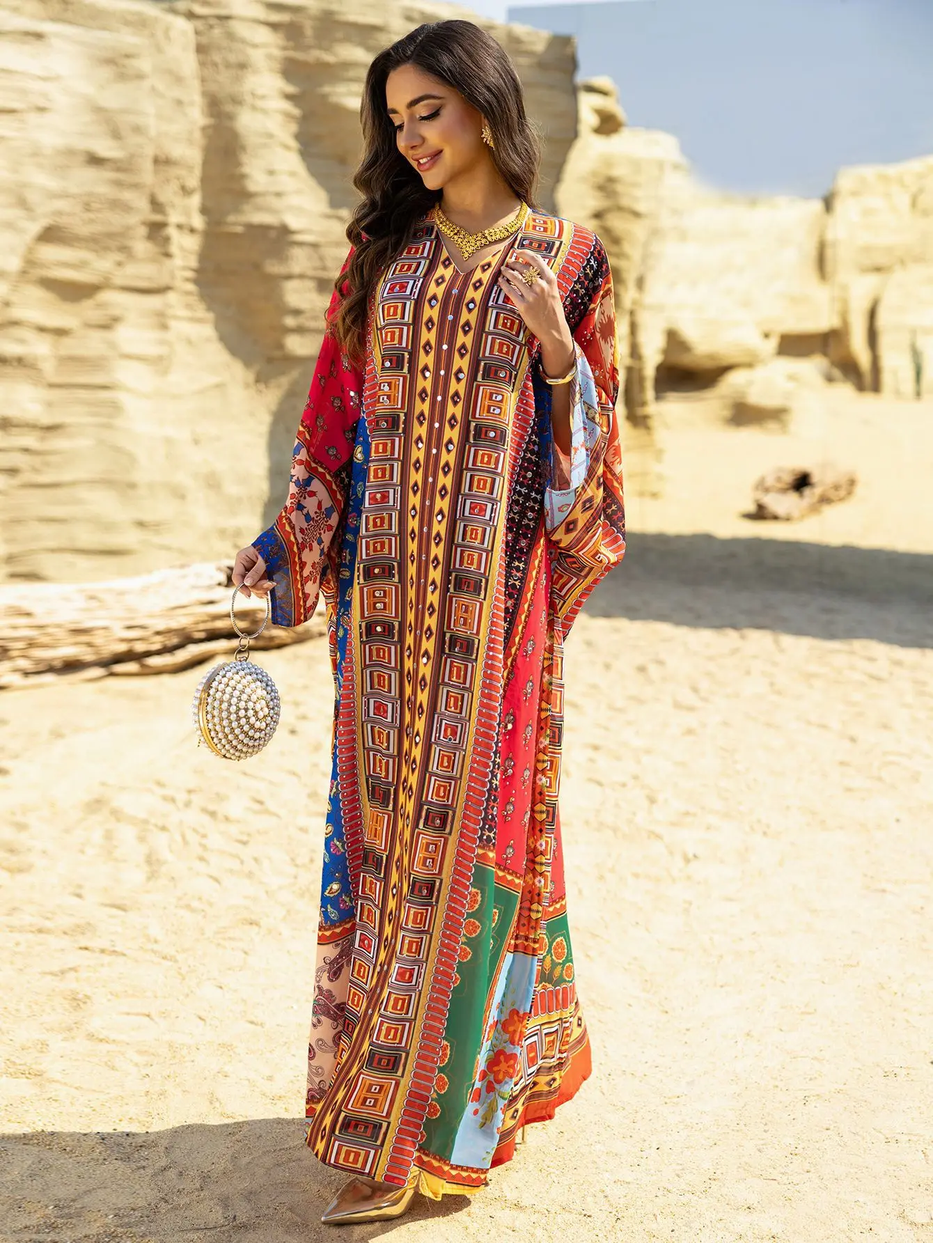 Eid Frauen Kleid Abaya Drucken Diamant Kaftan Muslimischen Vestidos Largos Party Lange Kleider Robe Jalabiya Ramadan Marokko Dubai Kaftan