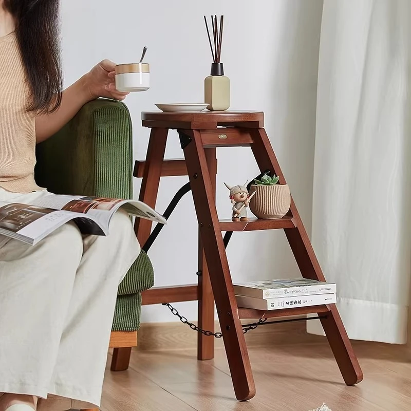 `Step Stools & Step Ladders Kitchen Furniture,Solid Wood 3‑Step Household Stool,Dual‑Use Multifunctional Folding Ladder`