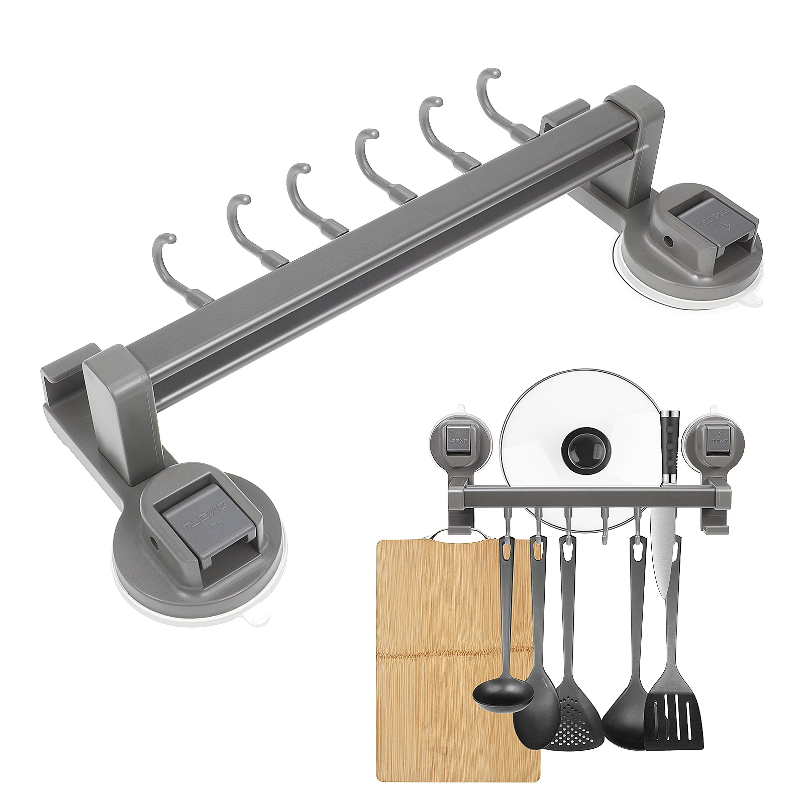 

Suction Cup Rack Strong Hooks Space Saving Kitchen Utensil Hanger Bathroom Towel Shelf Storage Organizer PET Aluminum