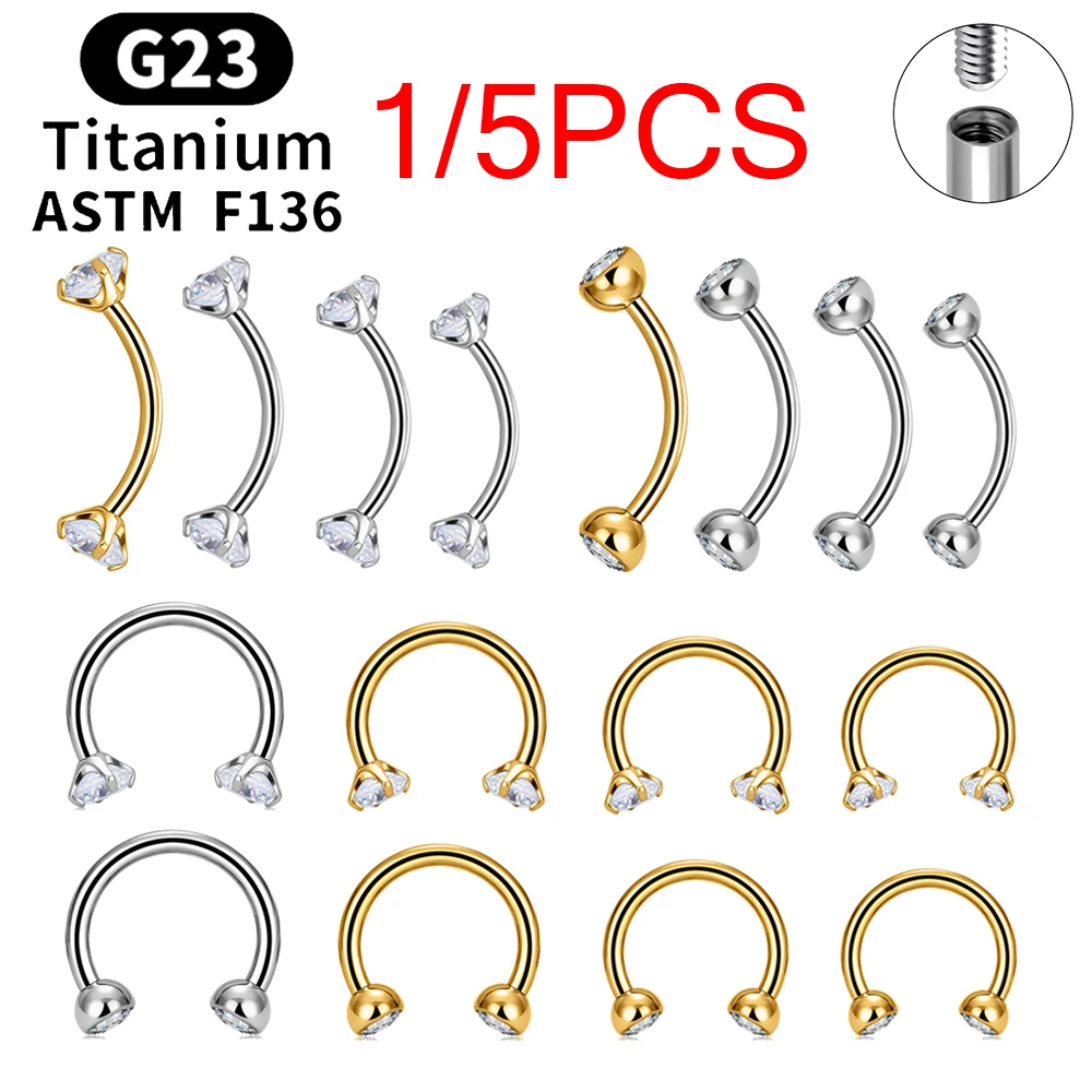 

1/5PCS ASTM F136 Titanium Horseshoe 16G CZ Septum Nose Ring Cartilage Helix Earring C Rod Eyebrow Ear Piercing Body Jewelry