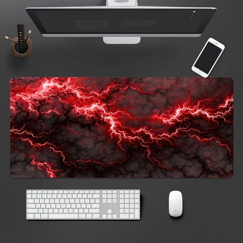 Red Lightning Natural Rubber Edge Locking Non-slip Large Desktop Mat mouse pad