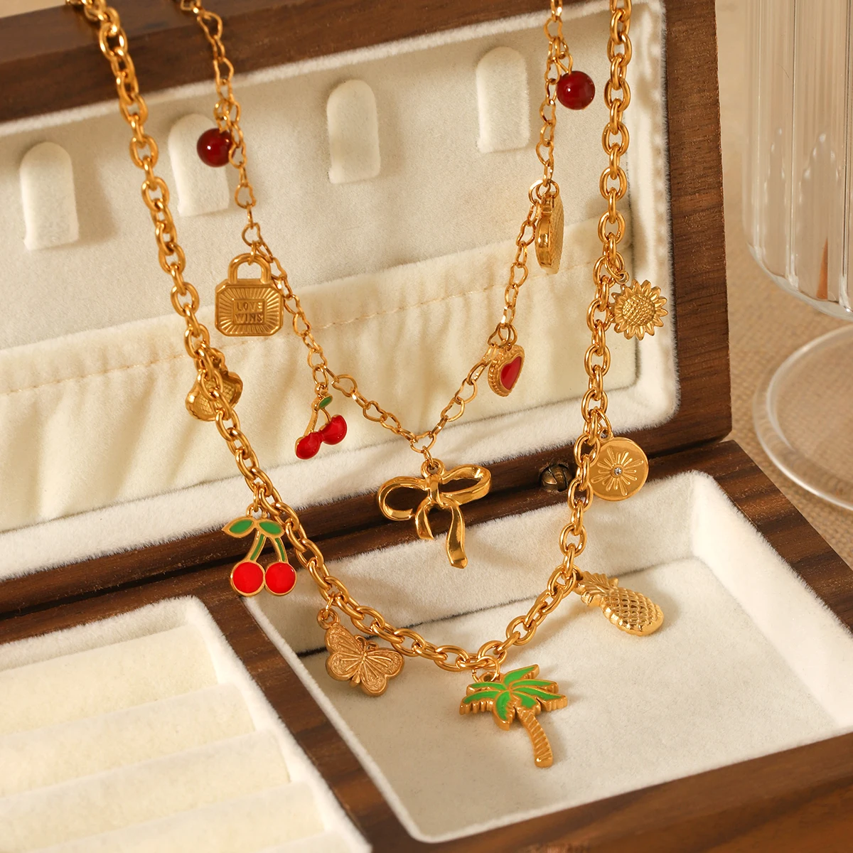 

Huang Chao Stainless Steel Colored Oil Drop Pendant Necklace Ocean Style Fashion New Women Vacation Necklace Jewelry Gift