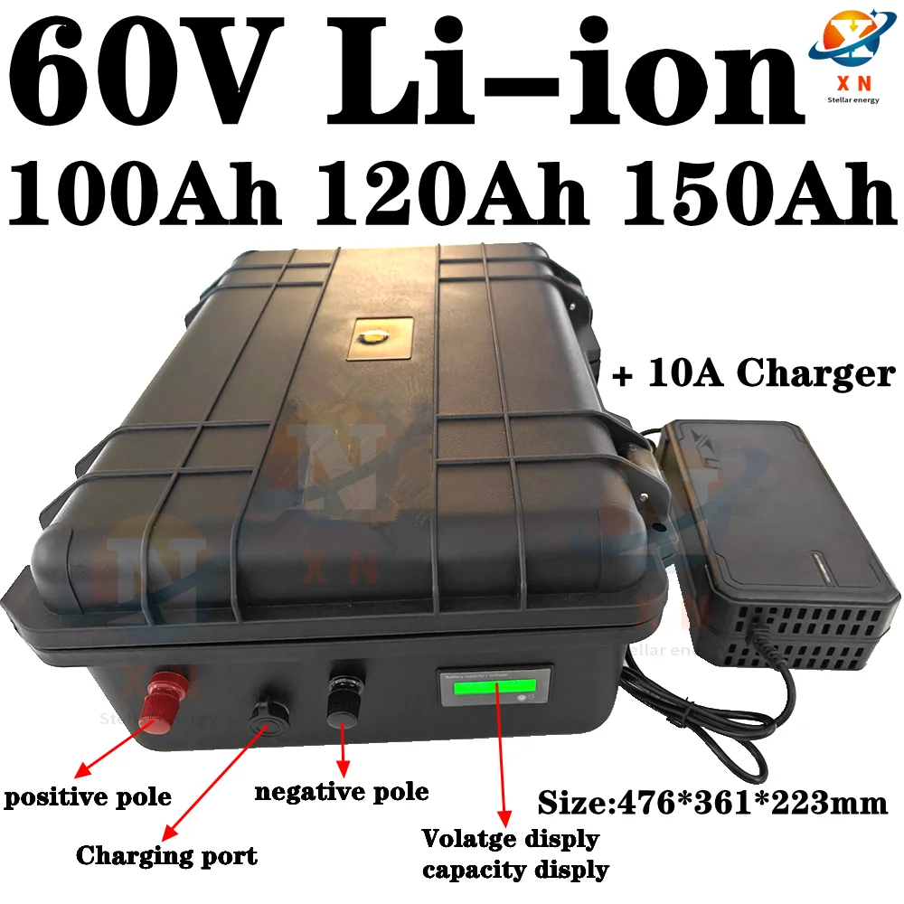 60V 100Ah 120Ah 150Ah li-ion Lithium battery for Solar System backup power RV EV inverter food truck tricycle + 10A charger