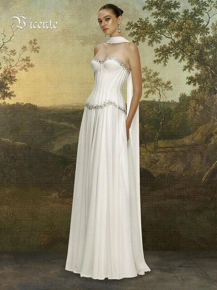 A‑Line Wedding Dress Strapless Sweetheart Corset Bridal Gown Crystal Beaded Chiffon Long Skirt Halter Ribbon Floor Length Dress
