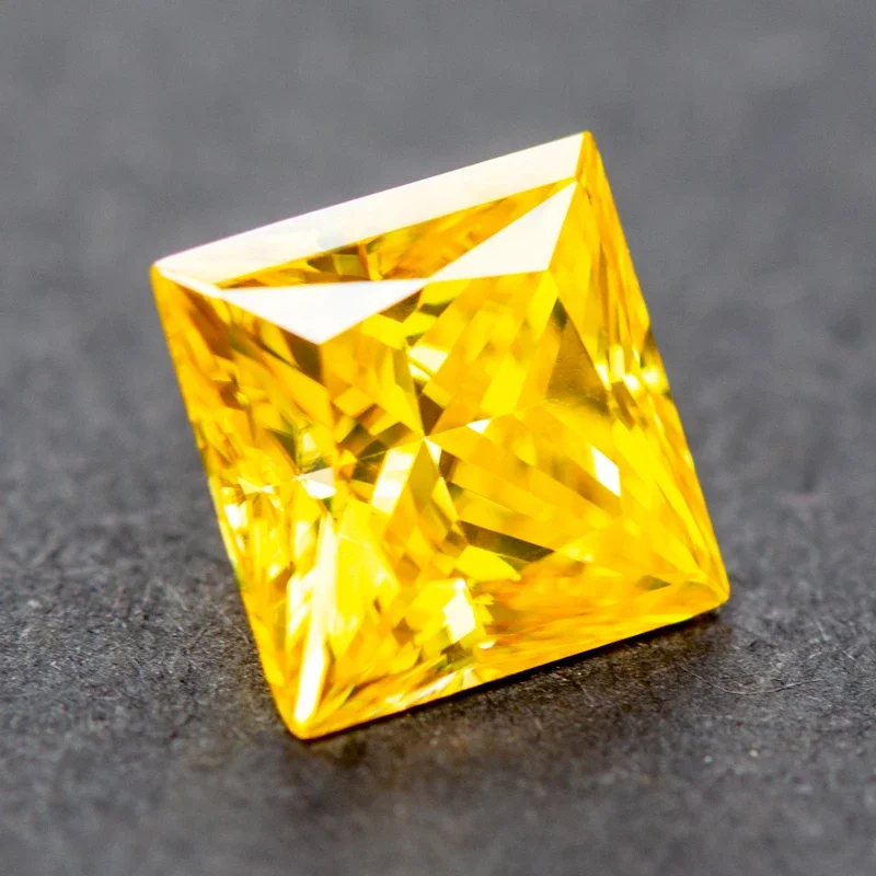 Moissanite Stone Golden Yellow Color Princess Cut VVS1 with GRA Certificate Gemstone Charms Beads Top Jewelry Making Materials