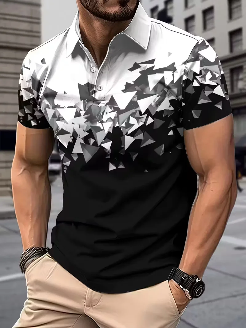New Men's 3D Leaf Printed Casual Collar Polo Shirt Summer Outdoor Fashion Comfortable Top Polo Shirt