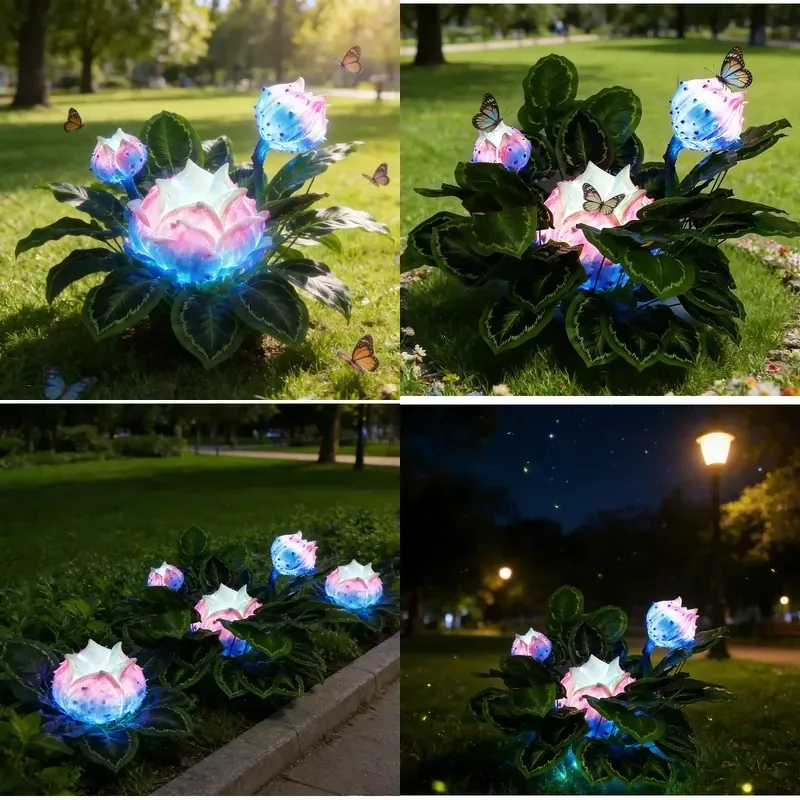 Three-head Artificial Thorn Flower Lamp IP65 Light Sensor Control Portable Outdoor Lawn Landscape Lighting