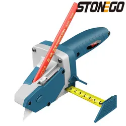 STONEGO New Multifunction Manual Gypsum Board Cutter Line Marker Scriber Hand Push Drywall Cutting Tool with Tape
