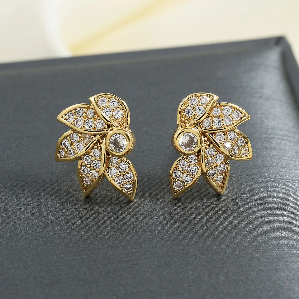Zakol exquisite romantische Blatt blume cz Ohr stecker brillante mikro gepflasterte Zirkonia Designer Schmuck Geschenke für Frauen