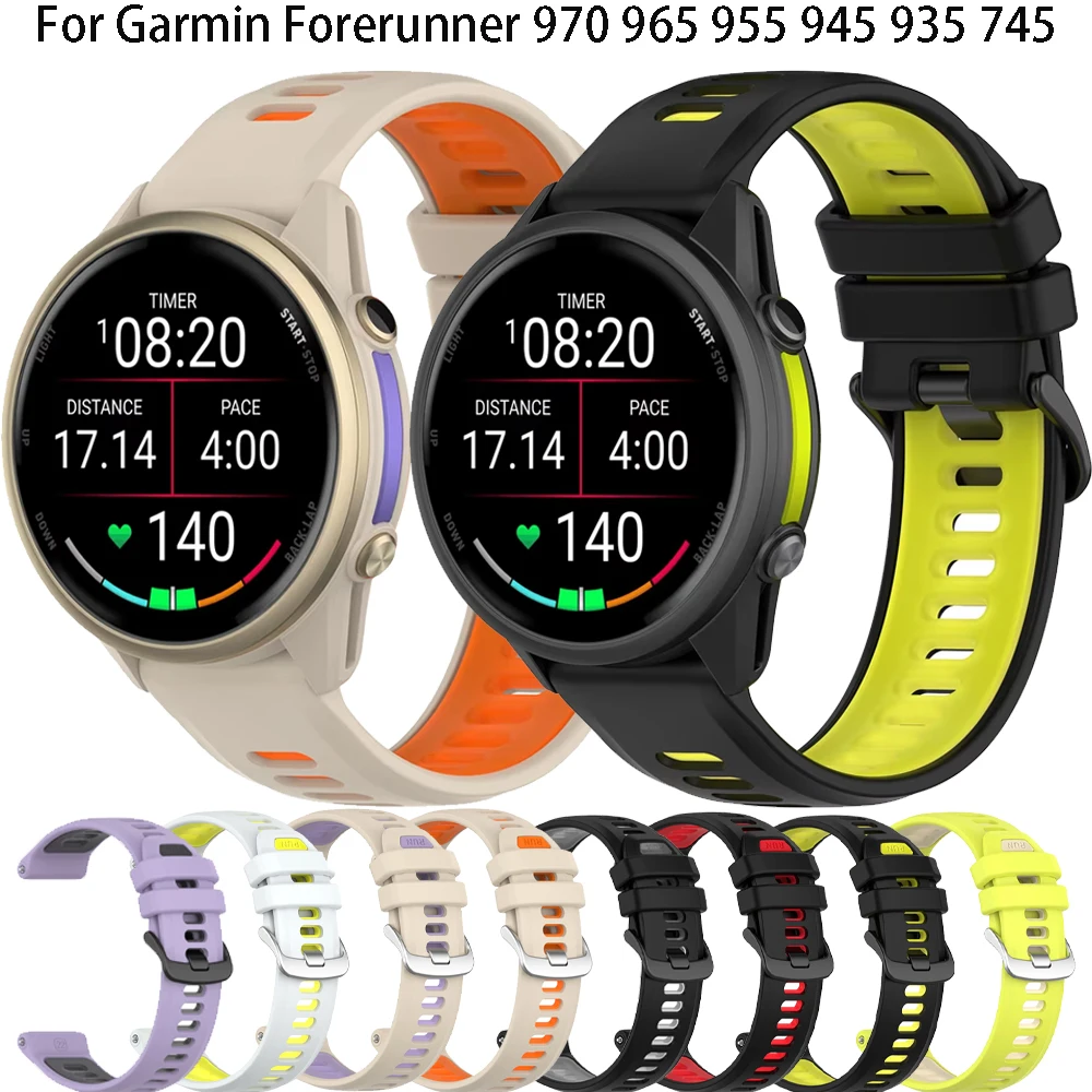 Official Two-tone Silicone Strap For Garmin Forerunner 970 965 955 945 935 745 Sports Comfortable Breathable Bracelet Watch Band