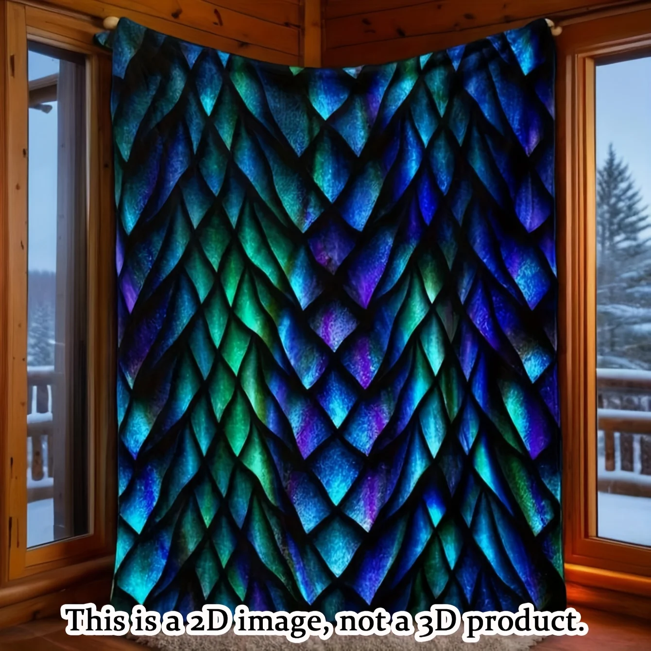 2D Flat,1pc Tri-Color Dragon Scale Print Flannel Throw Blanket - Soft, Warm & Cozy for Couch, Bed, Office, and Travel - Versatil