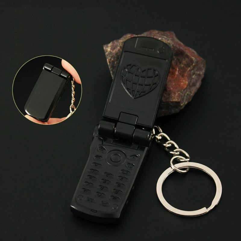 Mini Flip and Rotate Keychain Creative Phone Shaped Pendant Charm Keyring Y2K Style Bag Keys Hanging Ornament Decor