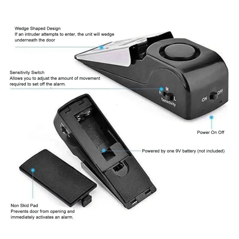 

Compact & Lightweight 120DB Door Stop Alarm 3 Levels Sensitivity Security Alarm Anti Theft Alarm Apartment Door Protection