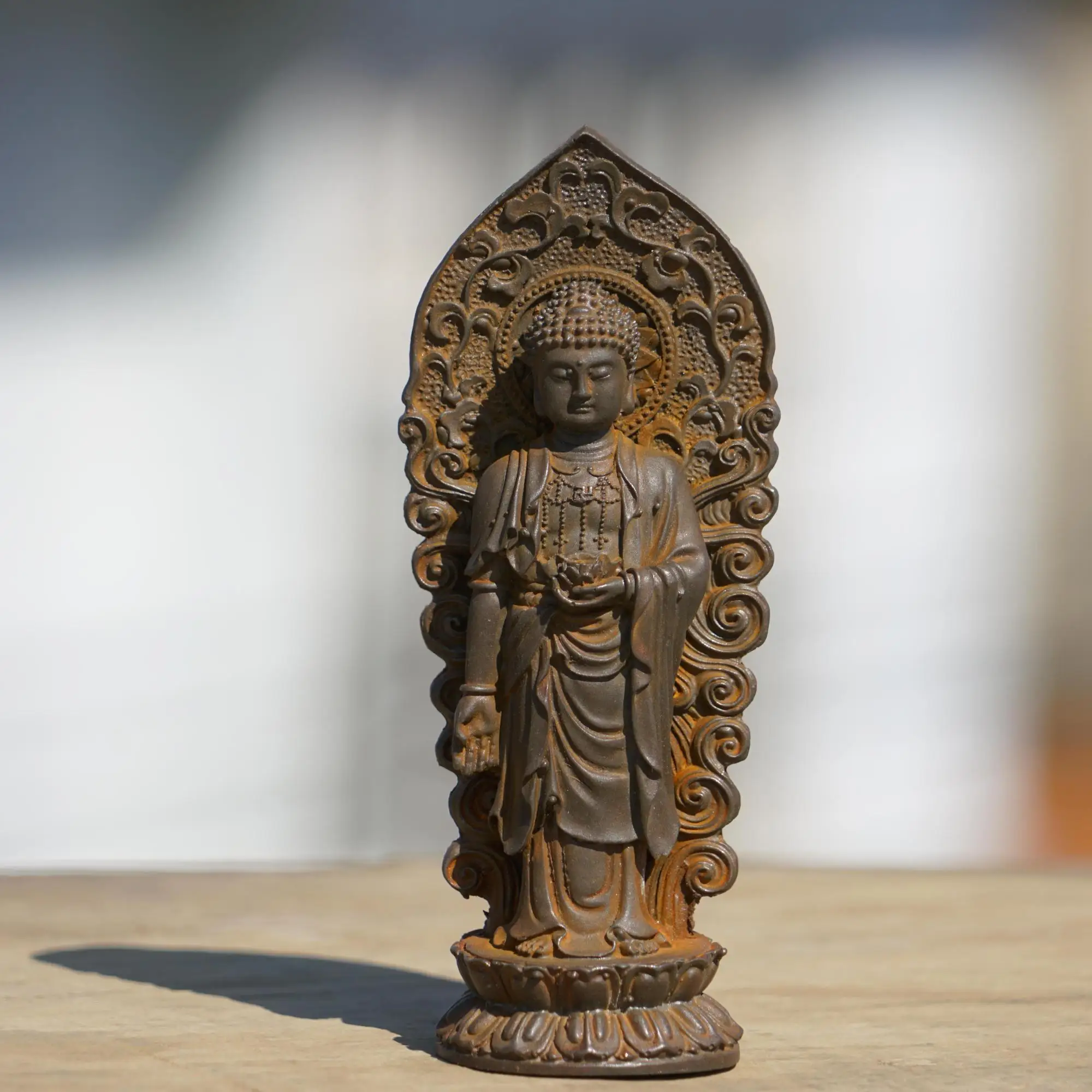 Chinese Rust Western Three Saints Ah Mitabha Buddha Guanyin Bodhisattva Standing Like Home Furnishing Ornaments