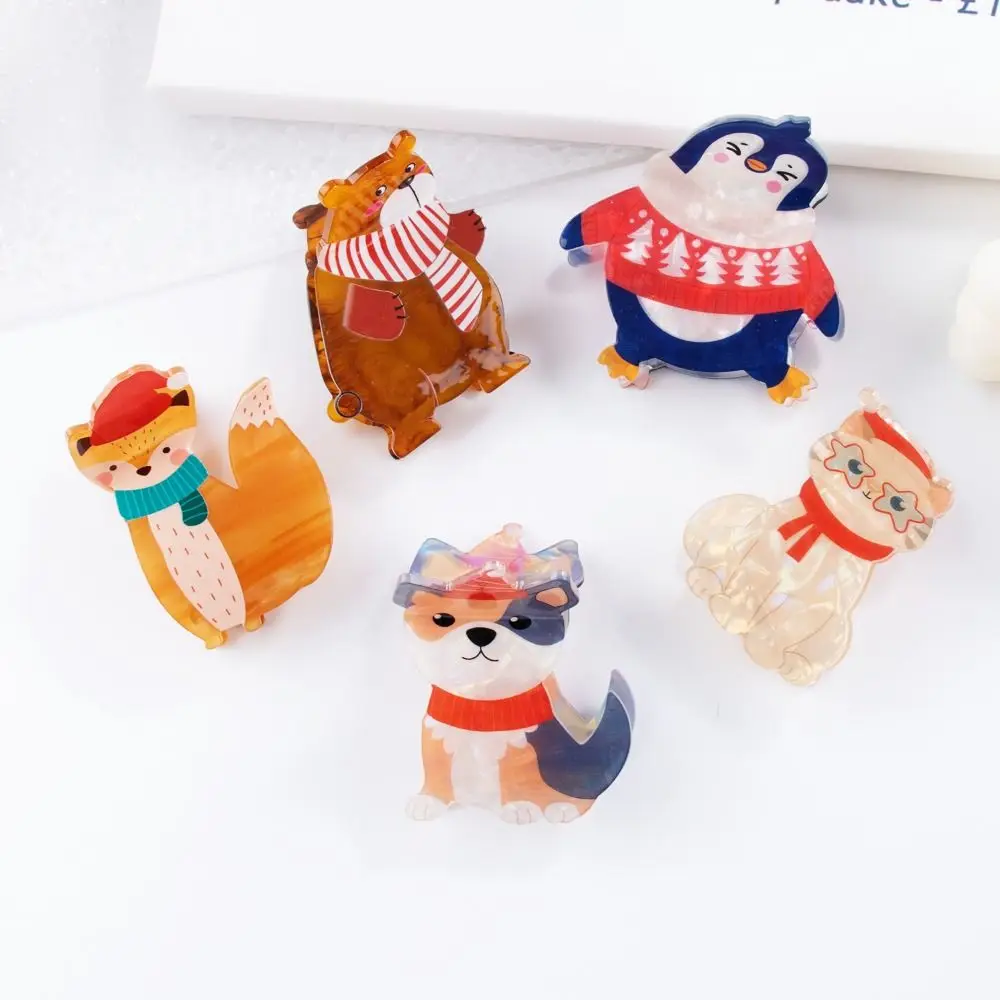 Puppy Animal Dog Hair Claw Christmas Hat Hair Clip Bear Cat Hair Clip Grab Clip Penguin Christmas Shark Clip Autumn Winter