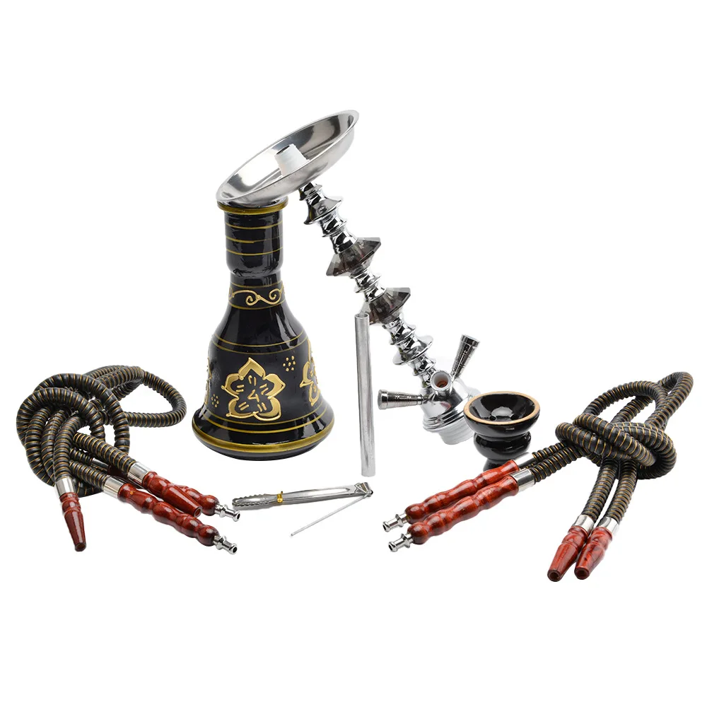 Shisha Full Set 4 Hoses With Ceramic Sheesha Bowl Hookah Metal Charcoal Tongs Chicha Narguile Smoke Accessories