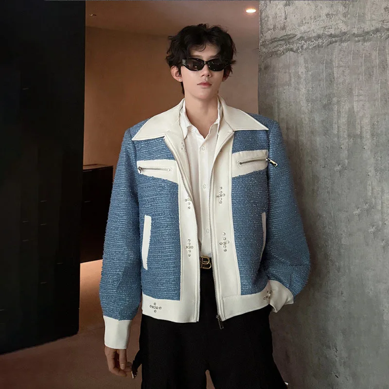 WTHT Fashion Neb’s Heavy Industy Patchwork Diamond Diamond Coats Trendy Contrast Color Lapel Jackets Male 2025 Autumn 2A2050