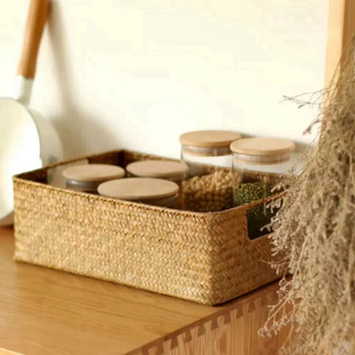 Natural Large Woven Seagrass Basket Of Straw Wicker For Home Table Fruit Bread Towels Small Kitchen Storage Container