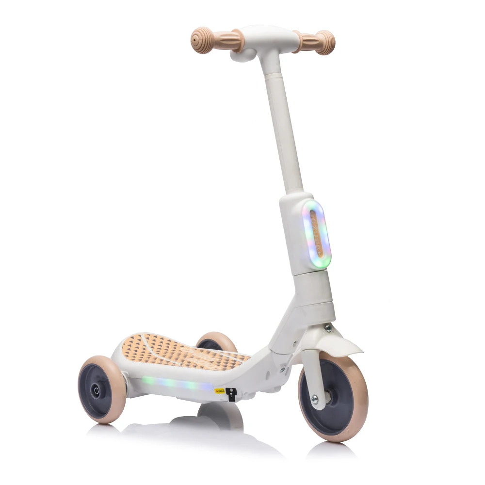 2in1 Kids Ride On Three-Wheel Electric Scooter Tail Color Lights Wider Pedal With Music One Button Acceleration For Kids 3+
