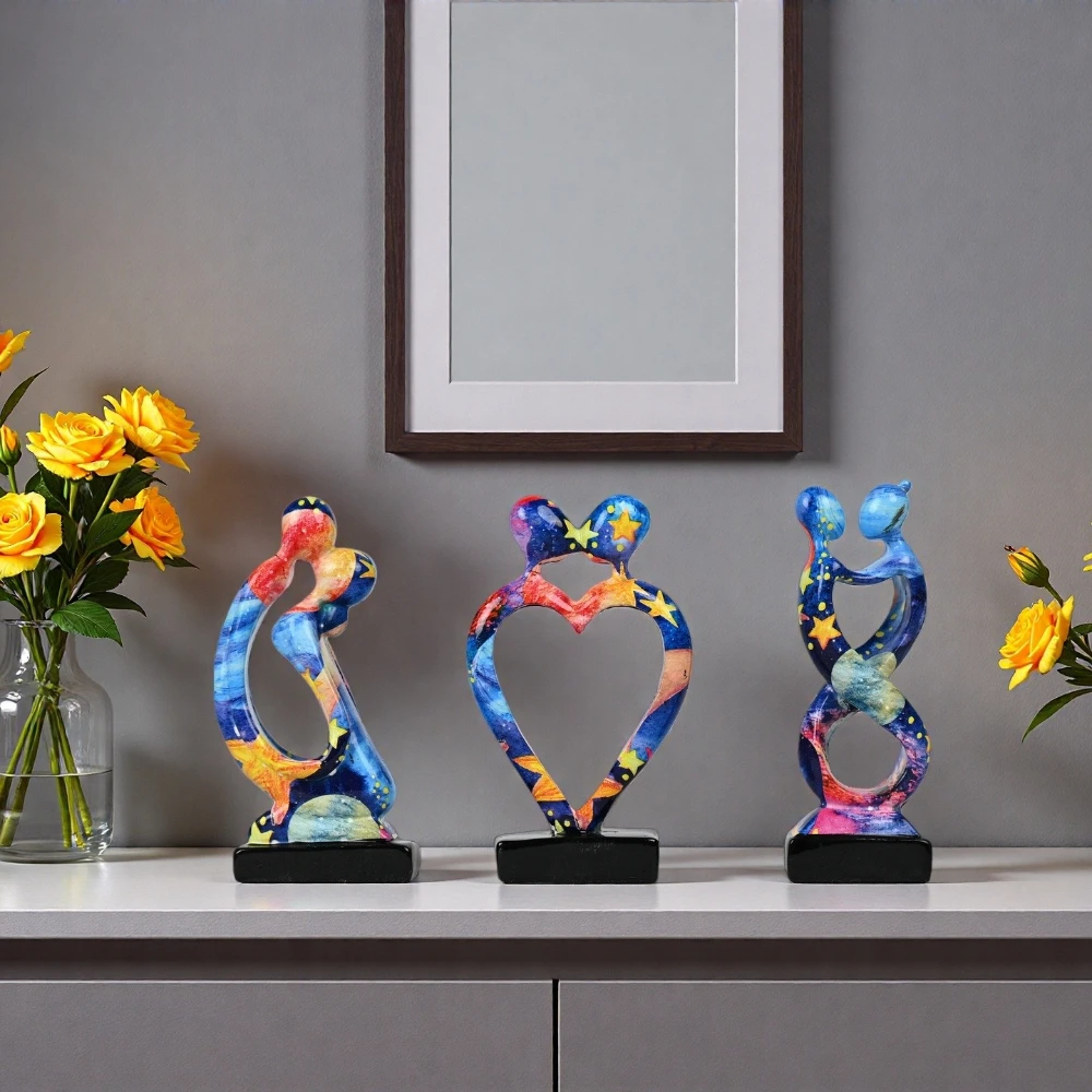 3-Piece Couple Hug Kiss Love Shaped Resin Statue Colorful Crafts Wedding Home Decor Living Room Desktop Ornament Holiday Gift