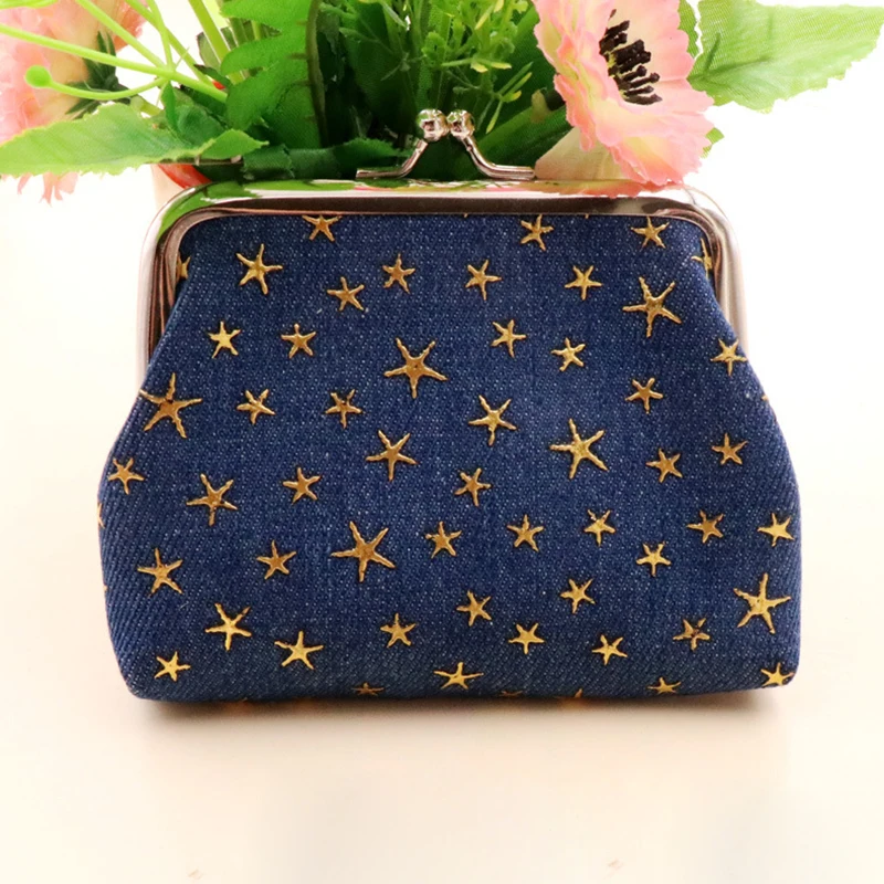 Elegant Vintage-Style Coin Purse，Kiss lock clip Women\'s Star Print organizer small purse card organizer bag