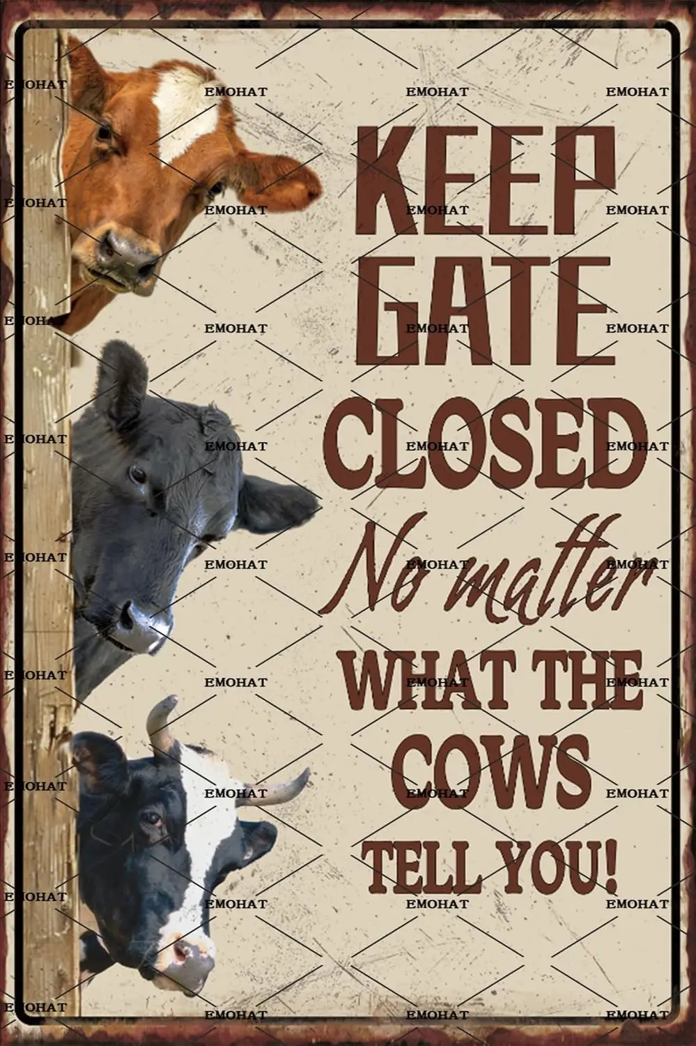 EMOHAT Vintage Metal Tin Sign Cows Farm Keep Gate Closed Metal Art Farmhouse Fence House Wall Gate Farm Barn Outdoor Metal Signs