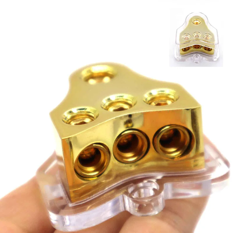 

Connector 1 in 3 out for car audio cable distribution box junction box copper gold-plated cable connection distributor