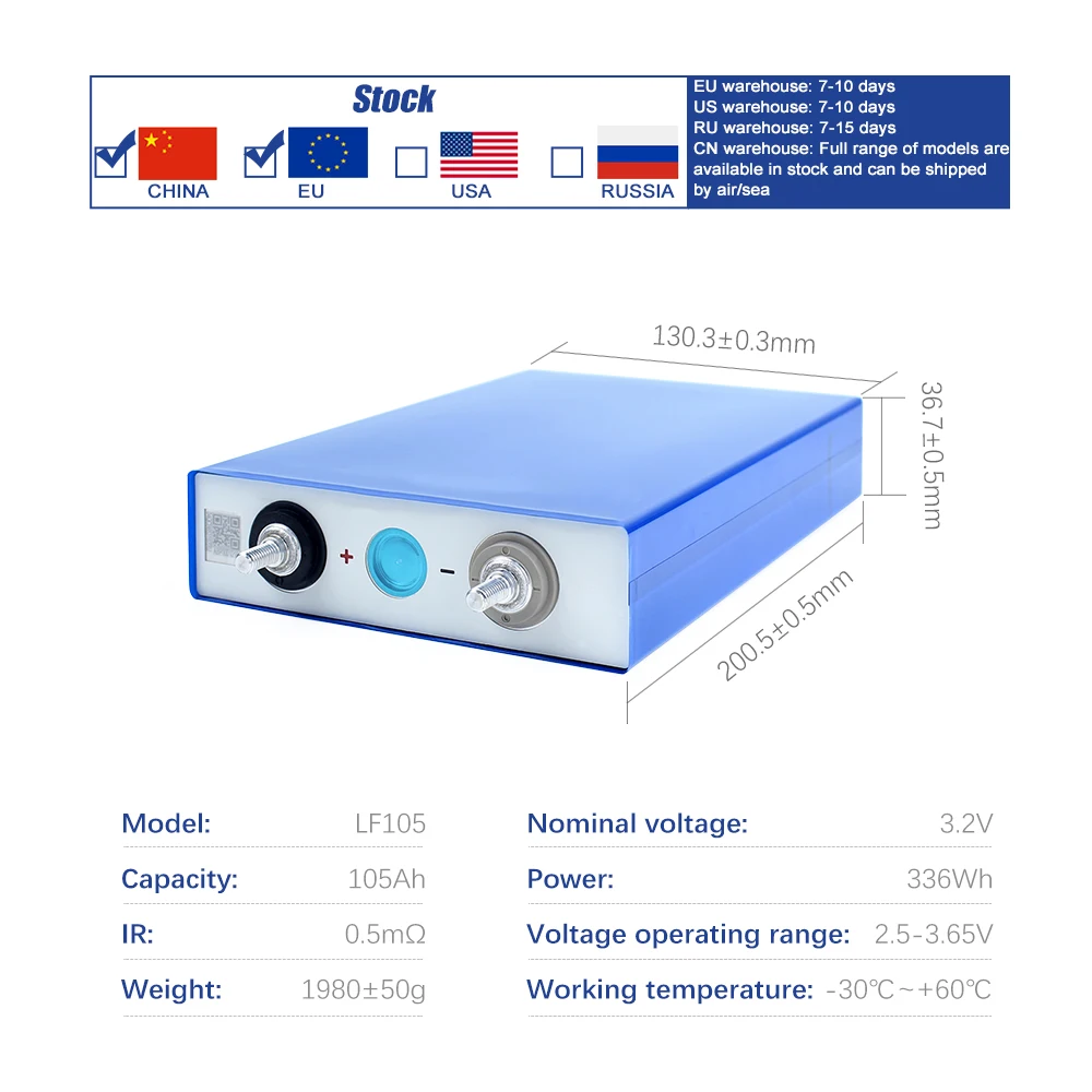 Baterai EVE Lifepo4 3.2V 105Ah Isi Ulang Kelas A Original 4-16PCS 1-3C Debit Tinggi Untuk Penyimpanan Energi Surya DIY 48V