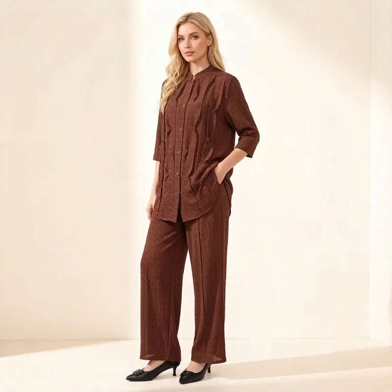 

Miyake Pleated 2026 Spring New Stand Collar Pleated Suit for Women, Loose Fit, Elegant Commuter Wide-Leg Pants Two-Piece Set