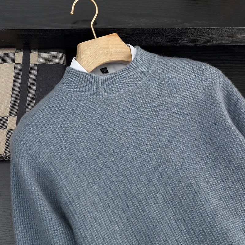 

Осень/зима, новый мужской пуловер из 100% кашемира, деловой повседневный однотонный вязаный свитер, свободные топы с высоким воротником, толстый теплый джемпер