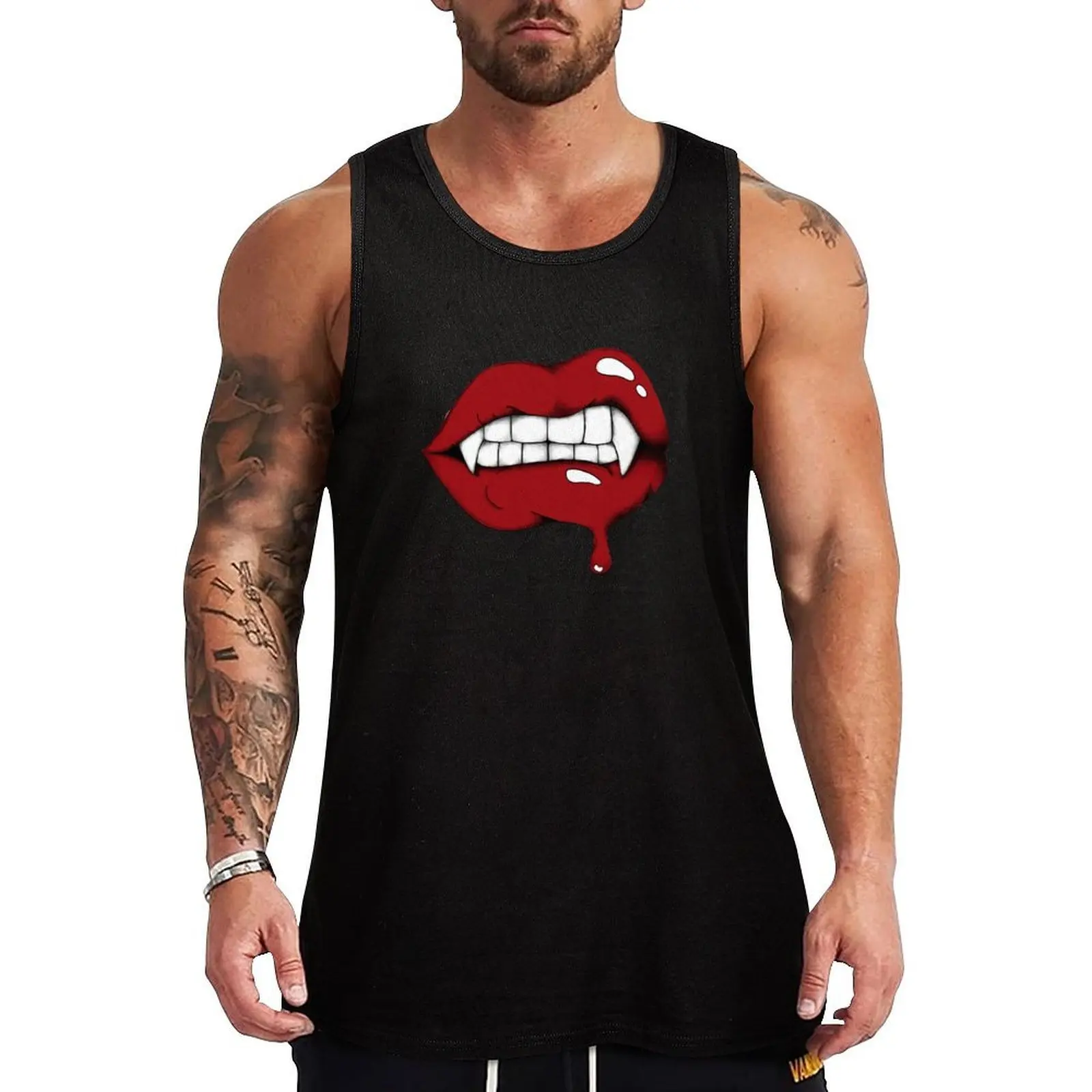 

Digital Art Vampire Lips sticker Tank Top gym men anime clothes for men Sports clothing