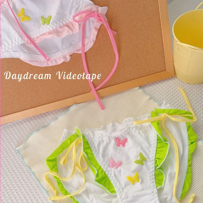 Y2K Style Underpants Small Butterfly Summer Fresh Unbinding Lace Up Underwear Sexy Cotton Japanese Sweet Girls Triangle Panties