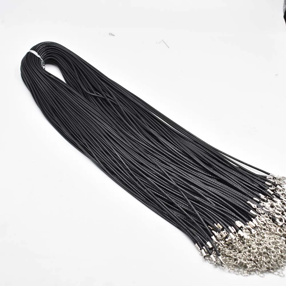 Modische 1,5mm 2mm 45cm 60cm 70cm schwarze gemischte Wachsleder-Kordel Halskette Seil Kette Karabinerverschluss DIY Schmuckzubehör 100 Stück/Lot – Detail 2