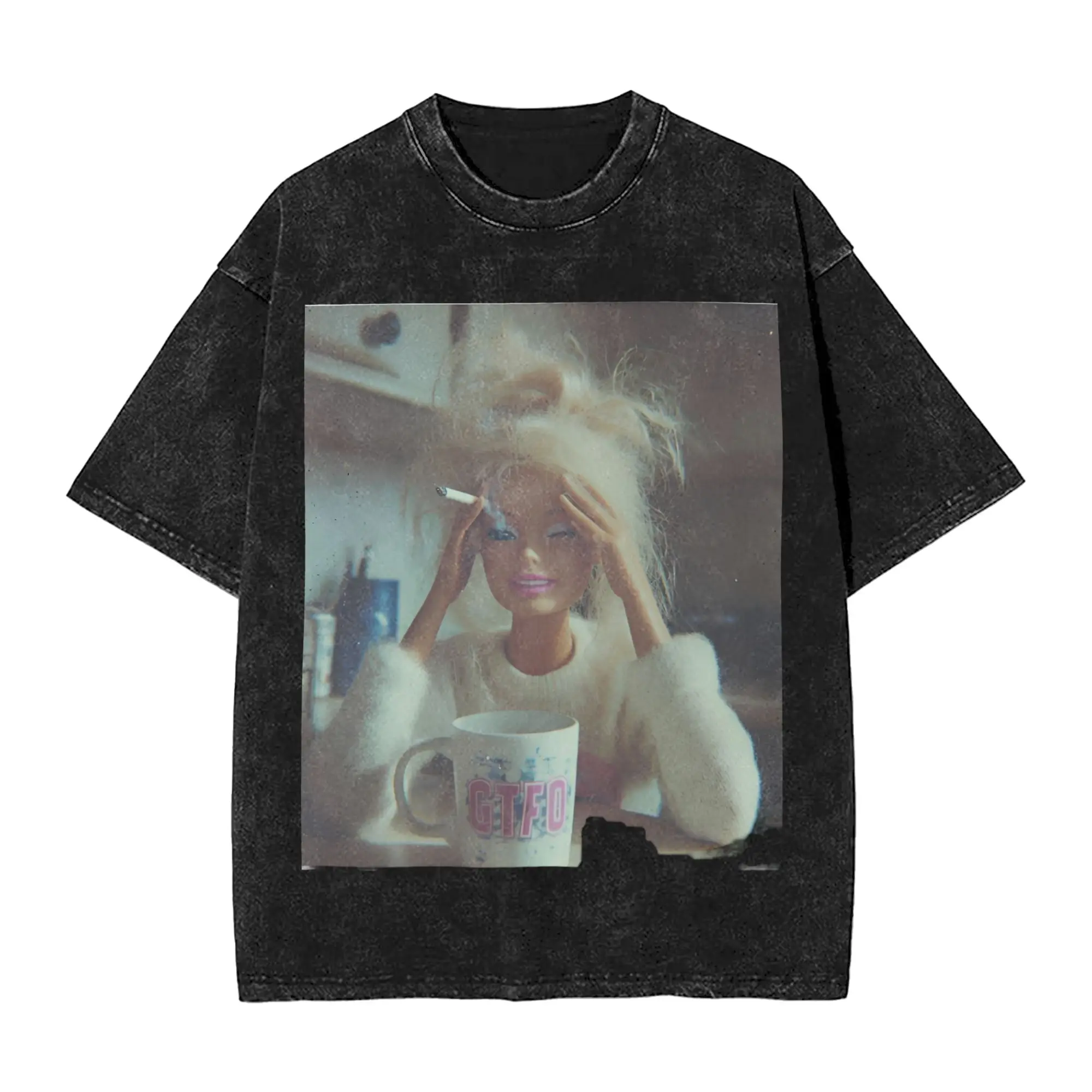 Summer Blonde Doll Disheveled Doll Washed T Shirt Outfit Harajuku T-Shirts  for Men Women Tee