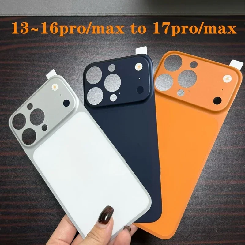 For IPhone 16 15 14 Pro Max Convert to 17 Pro Max Back Sticker Protection Cover with Fake Camera Lens Protector