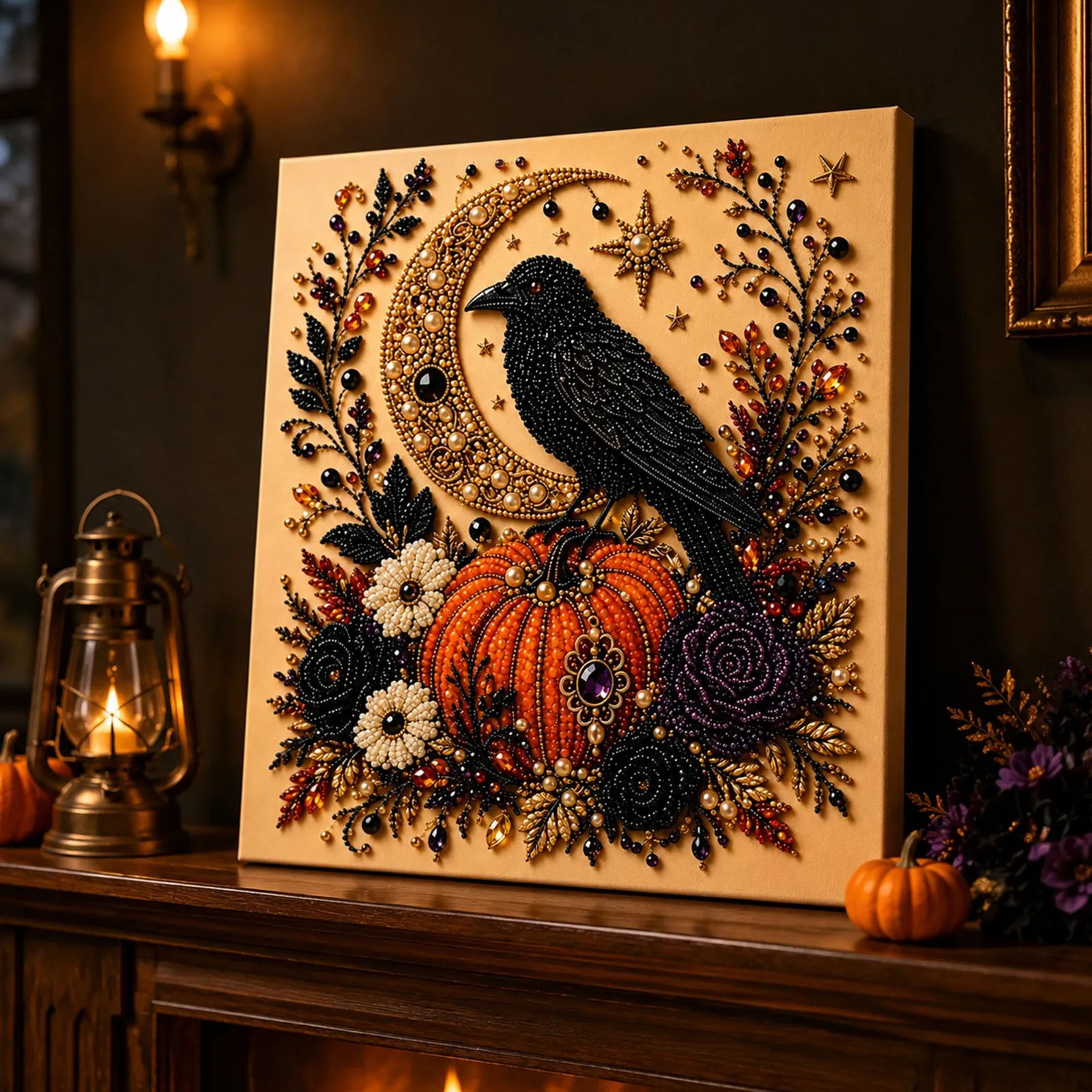 Halloween Crow Pearl Art DIY Kit Rustic Diamond Painting Craft Home Decor Gifts