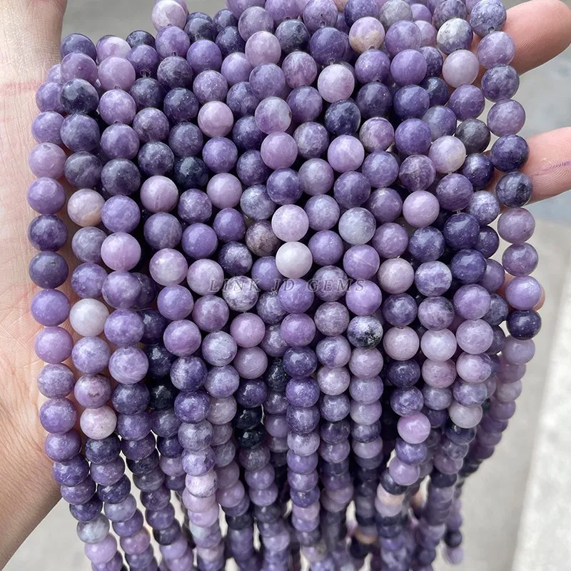 Natural China Lepidolite Stone Purple Round Beads 15\