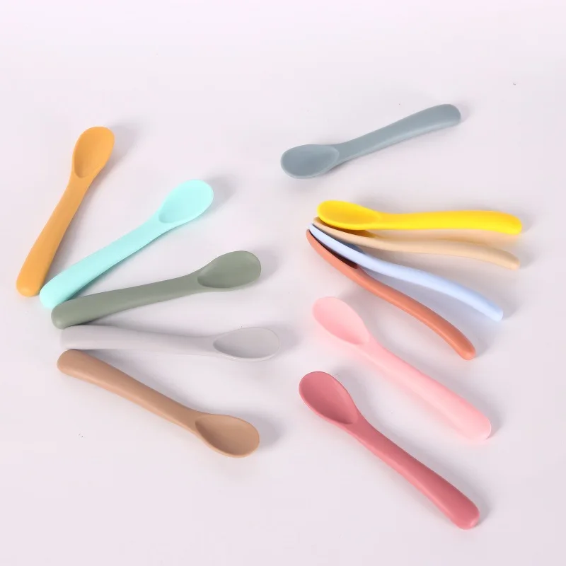 Children's Silicone Training Spoon with Name Printing Multi-color Cutlery Set Baby Meal Set