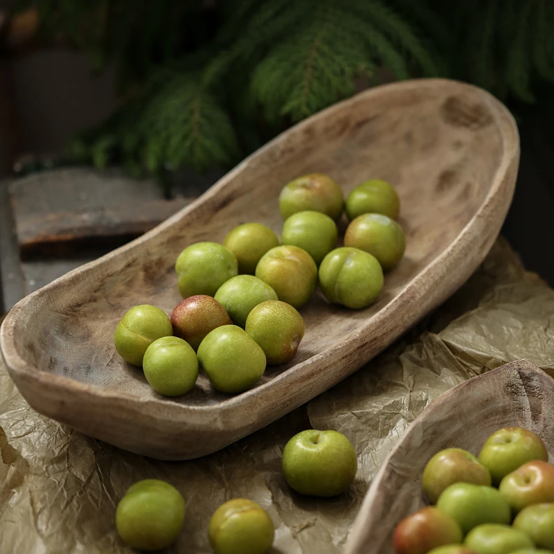 

Wooden boat shaped small fruit tray, homestay decoration, snack tray, paulownia retro vintage living room, solid wood fruit tray