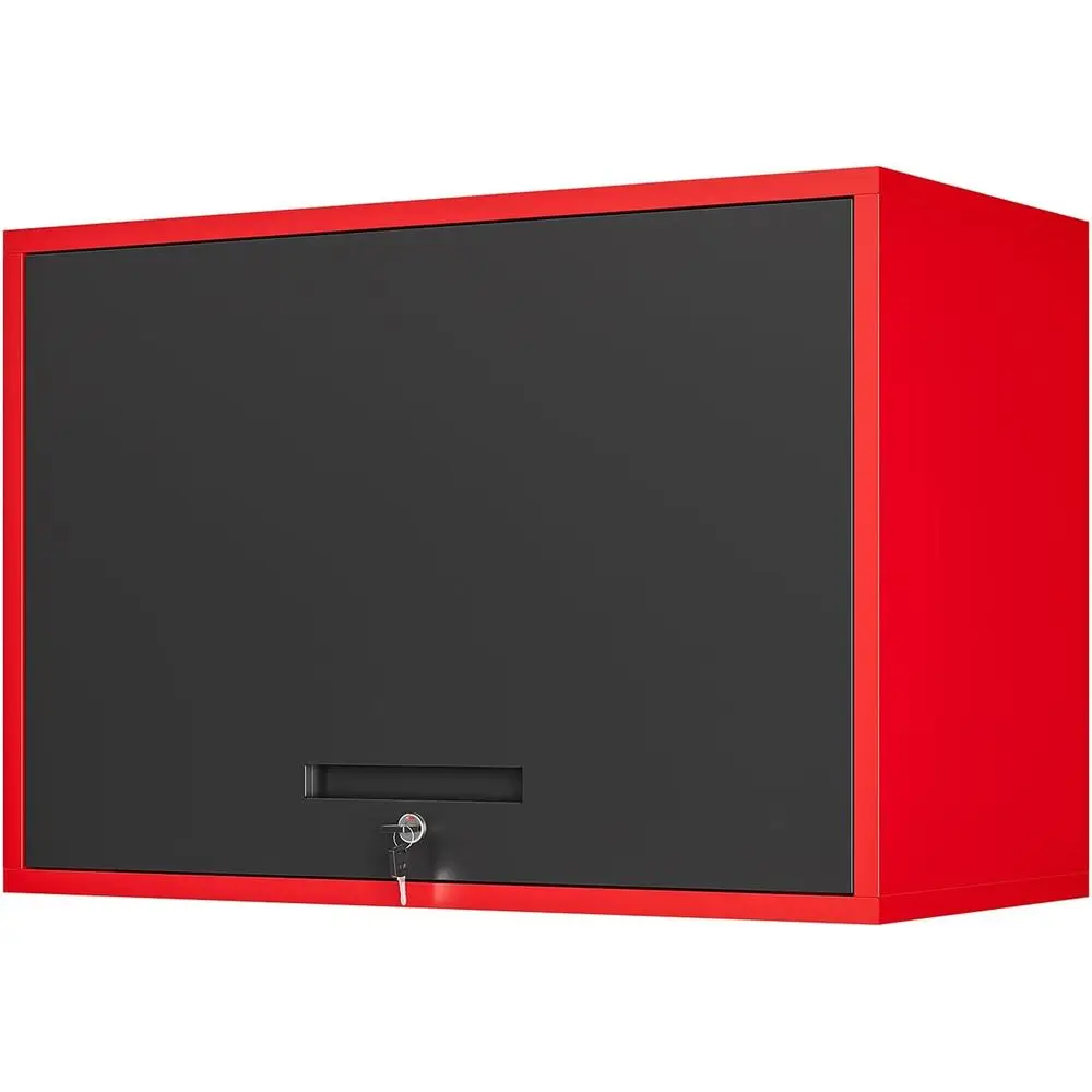 

Red and Black Metal Garage Wall Cabinet with Doors and Shelves, Ideal for Storage in Garage, Basement, Kitchen, or Warehouse